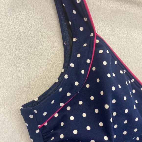 Gabar Polka Dot One Piece Swimsuit Women's 16 Navy Blue Ruched Slimming Classic - Picture 10 of 16